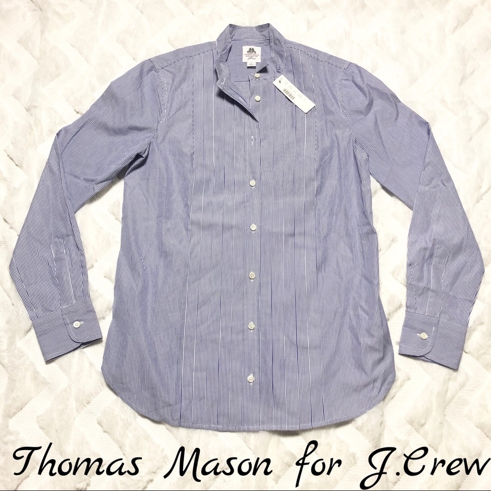 Jcrew Thomas Mason Pleated Button Front Shirt Sz 2 - Picture 2 of 8